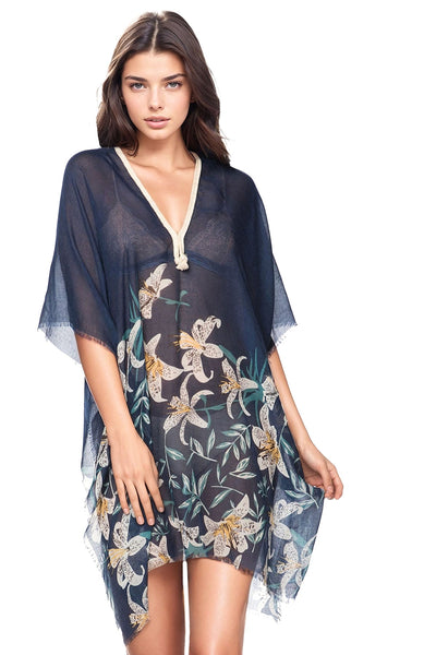 Pool to Party Kaftan Sundress One Size / Navy Lovely Lily Print | Braided Kaftan Sundress Coverup