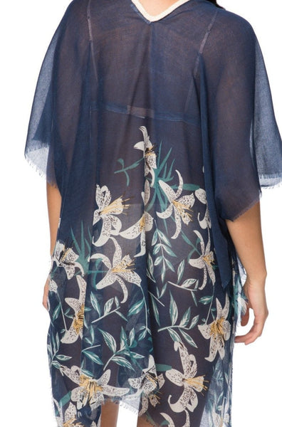 Pool to Party Kaftan Sundress One Size / Navy Lovely Lily Print | Braided Kaftan Sundress Coverup