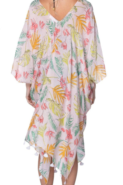 Pool to Party Kaftan Sundress One Size / Pink Colorful Spring Print V-Neck Sundress Coverup