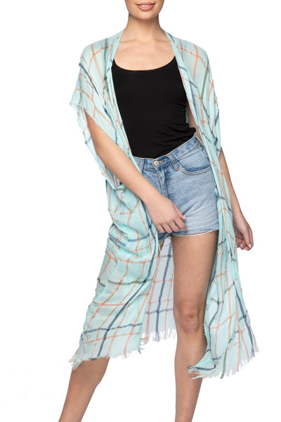 Pool to Party Kimono Aqua / One Size Lightweight Plaid Kimono Wrap