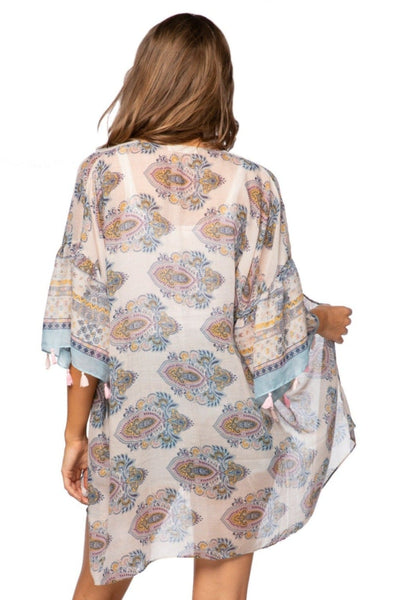 Pool to Party Kimono Bell Kimono Sleeve Kimono Coverup in Sheer Print | Warehouse Sale Now