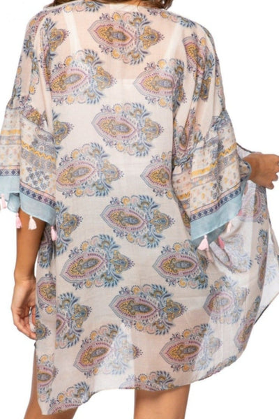 Pool to Party Kimono Bell Kimono Sleeve Kimono Coverup in Sheer Print | Warehouse Sale Now