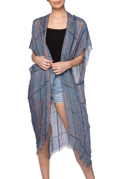 Pool to Party Kimono Blue / One Size Lightweight Plaid Kimono Wrap