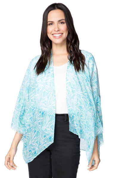 Pool to Party Kimono Blue / One Size Palm Breeze Blue Print Cropped Bell Kimono