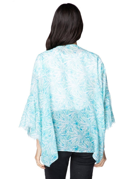 Pool to Party Kimono Blue / One Size Palm Breeze Blue Print Cropped Bell Kimono