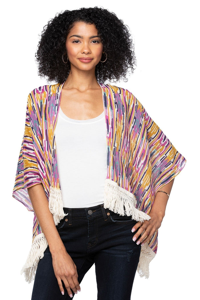 Cotton with Lurex Luxury Fringe Edge Crop Kimono