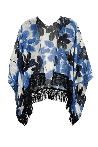 Pool to Party Kimono CL2 Blue Blossom Blue / One Size Cotton with Lurex Luxury Fringe Edge Crop Kimono