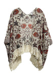 Pool to Party Kimono CL3 Noble Cockerel Red / One Size Cotton with Lurex Luxury Fringe Edge Crop Kimono