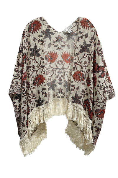 Pool to Party Kimono CL3 Noble Cockerel Red / One Size Cotton with Lurex Luxury Fringe Edge Crop Kimono