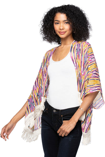 Pool to Party Kimono Cotton with Lurex Luxury Fringe Edge Crop Kimono