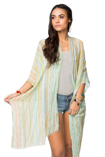 Pool to Party Kimono Coverup L24 Summer A-Go-Go - Mint / One Size / Modal-Viscose Pool to Party Luxury Print Fabric Coverup Kimonos on Sale Now