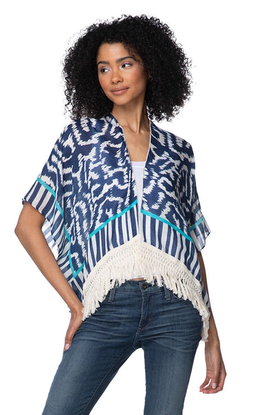 Pool to Party Kimono Dreamscape Blue / One Size Soft Hand Luxury Fringe Edge Crop Kimono