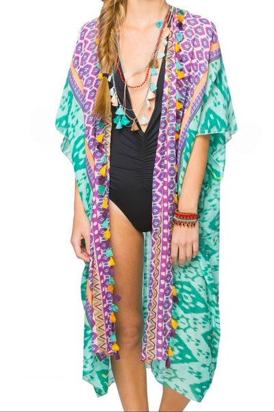 Pool to Party Kimono Green / One Size Folk Song Kimono Wrap in Green
