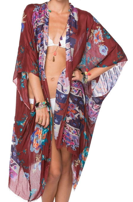 Patch It Together Cropped Bell Kimono in Pink
