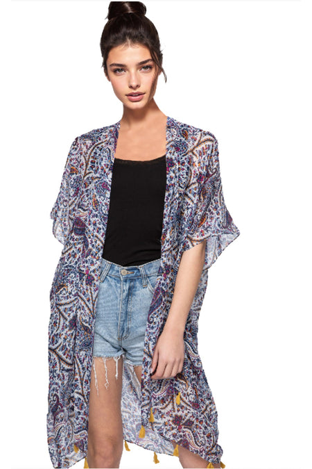 Cotton with Lurex Luxury Fringe Edge Crop Kimono