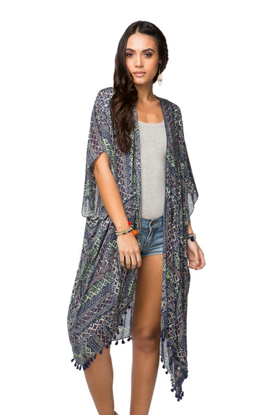 Pool to Party Kimono Multi / One Size Geo Scribble Print Kimono Wrap