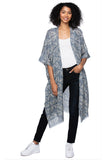 Pool to Party Kimono O/S / Blue / 98% Cotton 2% Lurex Shining Tiles Print Coverup Kimono Wrap