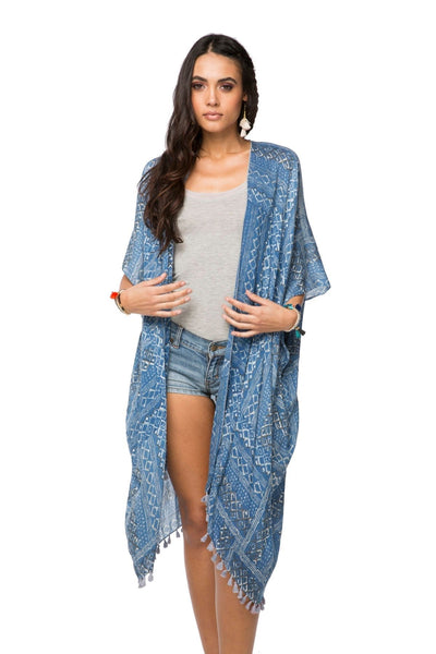 Pool to Party Kimono Ocean / One Size Geo Scribble Print Kimono Wrap