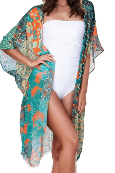 Pool to Party Kimono Okinawa Print Kimono Coverup