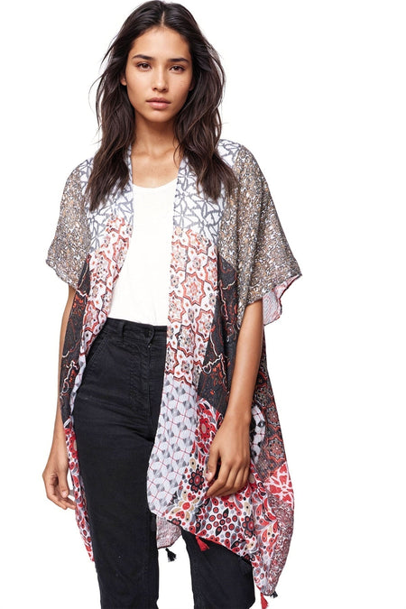 Cotton with Lurex Luxury Fringe Edge Crop Kimono