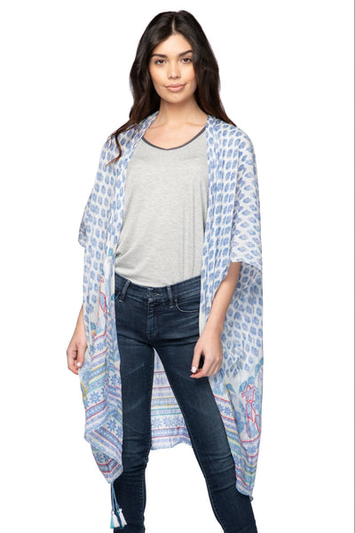Pool to Party Kimono One Size / Blue / 100% Cotton Embroidered Paisley Kimono Wrap