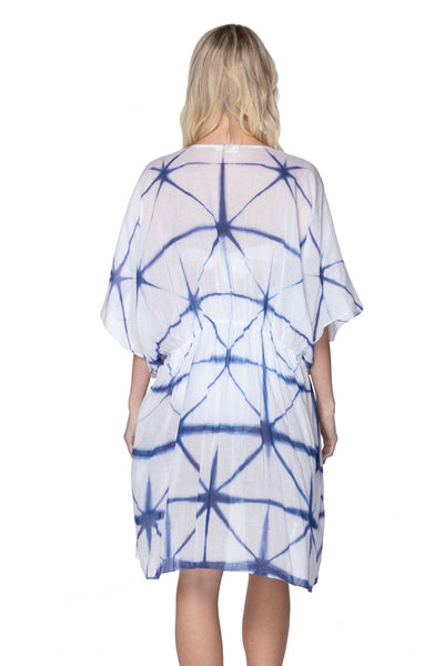 Pool to Party Kimono One Size / Blue / 100% Cotton Window Panes Open Kaftan