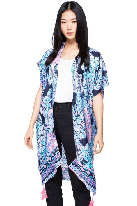 Bloom & Shine Cropped Fringe Kimono in Multi