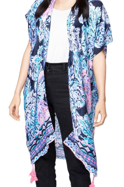 Pool to Party Kimono One Size / Blue / 100% Polyester Euro Dancer Print Kimono