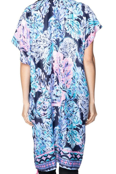 Pool to Party Kimono One Size / Blue / 100% Polyester Euro Dancer Print Kimono