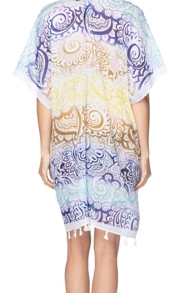 Pool to Party Kimono One Size / Blue / 100% Polyester Paisley Wisps Kimono Wrap