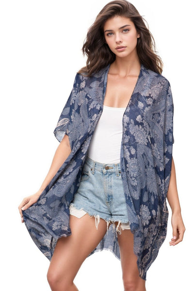 Pool to Party Kimono One Size / Blue / 100% Soft Hand Poly Bandana Baby Print Kimono Wrap