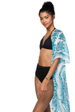 Pool to Party Kimono One Size / Blue / 100% soft Polyester Dance At The Bazaar Print Coverup Kimono