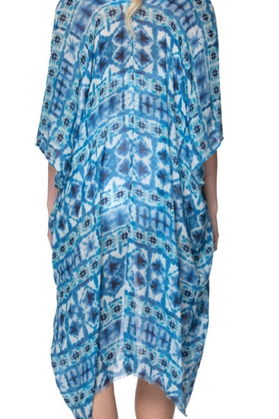 Pool to Party Kimono One Size / Blue / 50% Cotton/50% Modal Oceanus Print Kimono Coverup