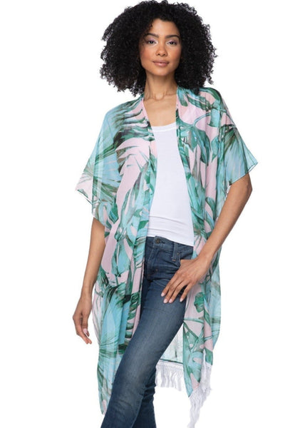 Pool to Party Kimono One Size / Blush / 100% Soft Hand Poly Long Beach Fringe Kimono Wrap