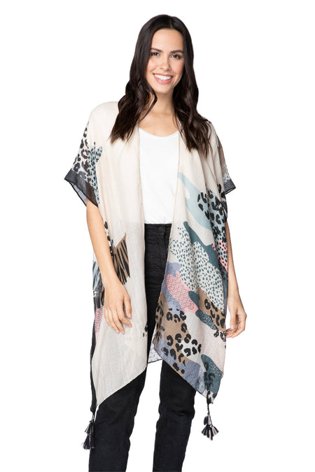 Bloom & Shine Cropped Fringe Kimono in Multi