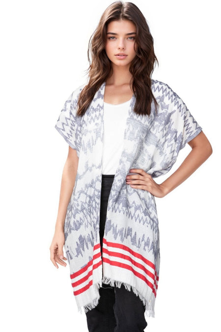Cotton with Lurex Luxury Fringe Edge Crop Kimono