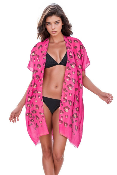 Pool to Party Kimono One Size / Fuchsia / 100% Crepe Poly Shining Spots Kimono Wrap