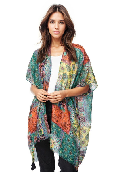 Pool to Party Kimono One Size / Green / 100% Polyester Summer Bazaar Coverup Kimono Wrap