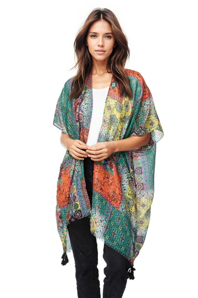 Pool to Party Kimono One Size / Green / 100% Polyester Summer Bazaar Coverup Kimono Wrap