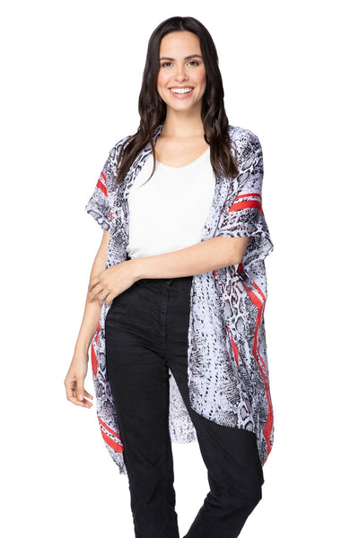 Pool to Party Kimono One Size / Grey / 100% Polyester Striped Scales Kimono Wrap