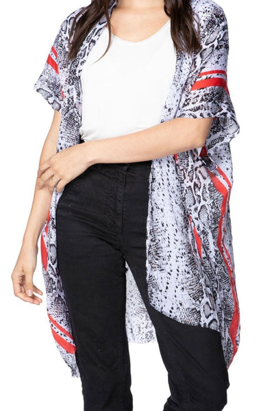 Pool to Party Kimono One Size / Grey / 100% Polyester Striped Scales Kimono Wrap