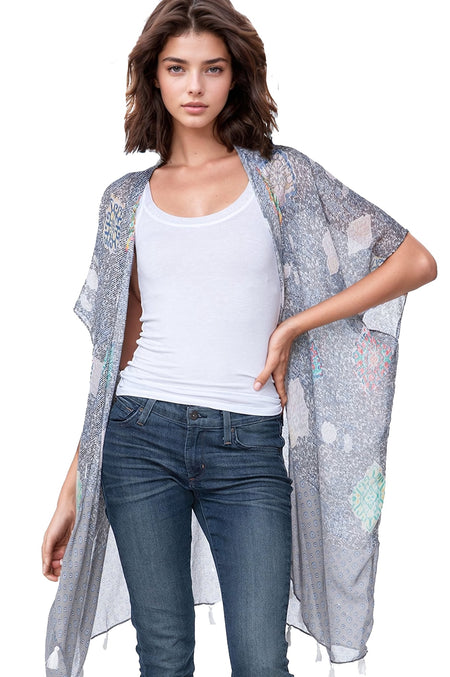 Cotton with Lurex Luxury Fringe Edge Crop Kimono