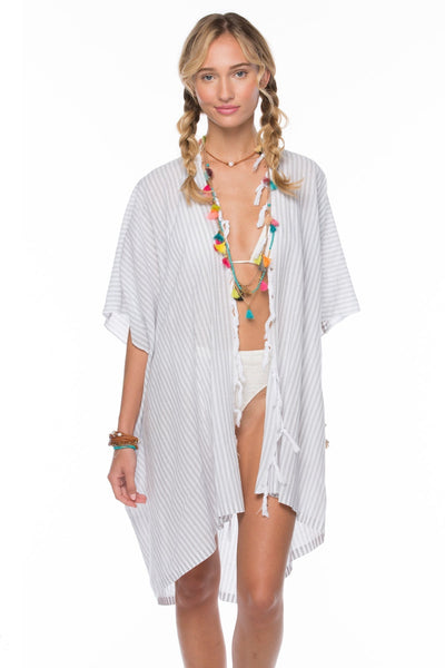 Pool to Party Kimono One Size / Grey Panama Kimono in Maldive Stripes