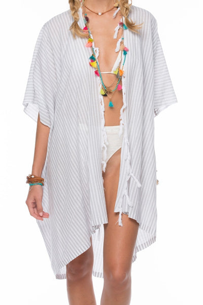 Pool to Party Kimono One Size / Grey Panama Kimono in Maldive Stripes