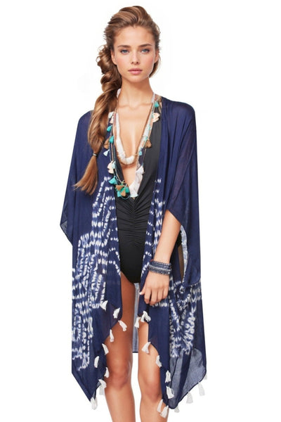 Pool to Party Kimono One Size / Indigo / 100% Modal Tie Dye Border Kimono Wrap