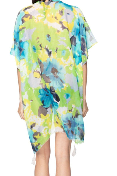 Pool to Party Kimono One Size / Lime / 100% Sheer Poly Luminous Blooms Print Coverup Kimono Wrap