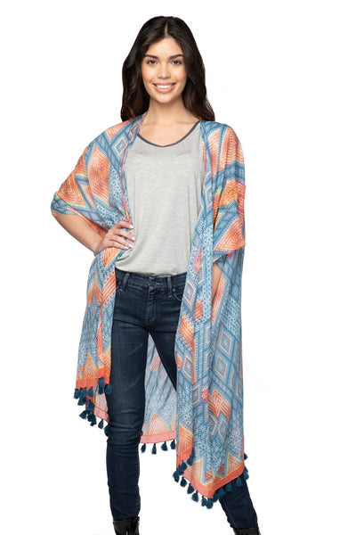 Pool to Party Kimono One Size / Marine / 100% Cotton Water & Fire Woven Fabric Kimono Coverup