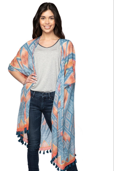 Pool to Party Kimono One Size / Marine / 100% Cotton Water & Fire Woven Fabric Kimono Coverup