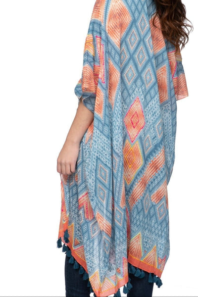 Pool to Party Kimono One Size / Marine / 100% Cotton Water & Fire Woven Fabric Kimono Coverup