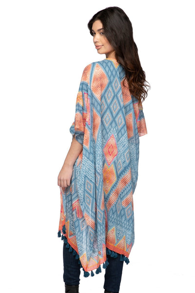 Pool to Party Kimono One Size / Marine / 100% Cotton Water & Fire Woven Fabric Kimono Coverup